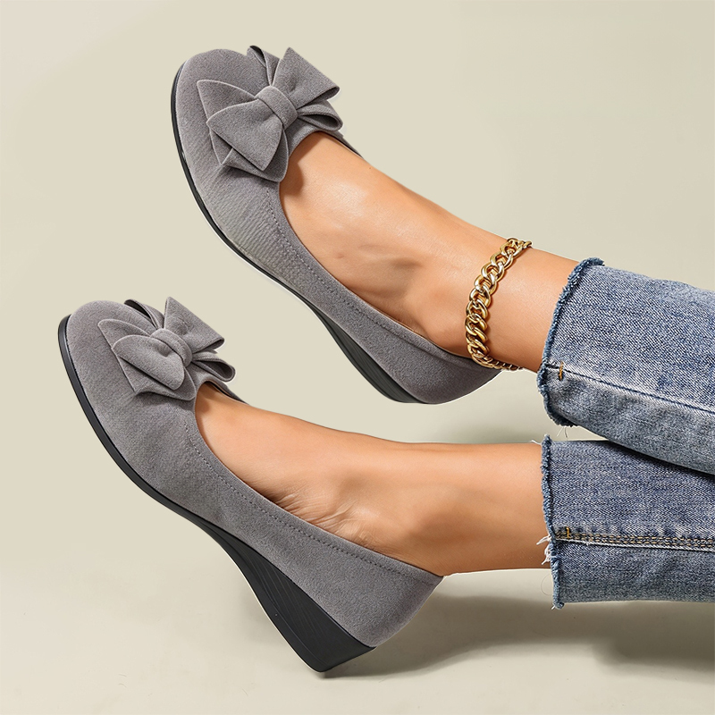 Women’s Mary Jane Shoes – Comfortable Wedge Flats with Bow Detail