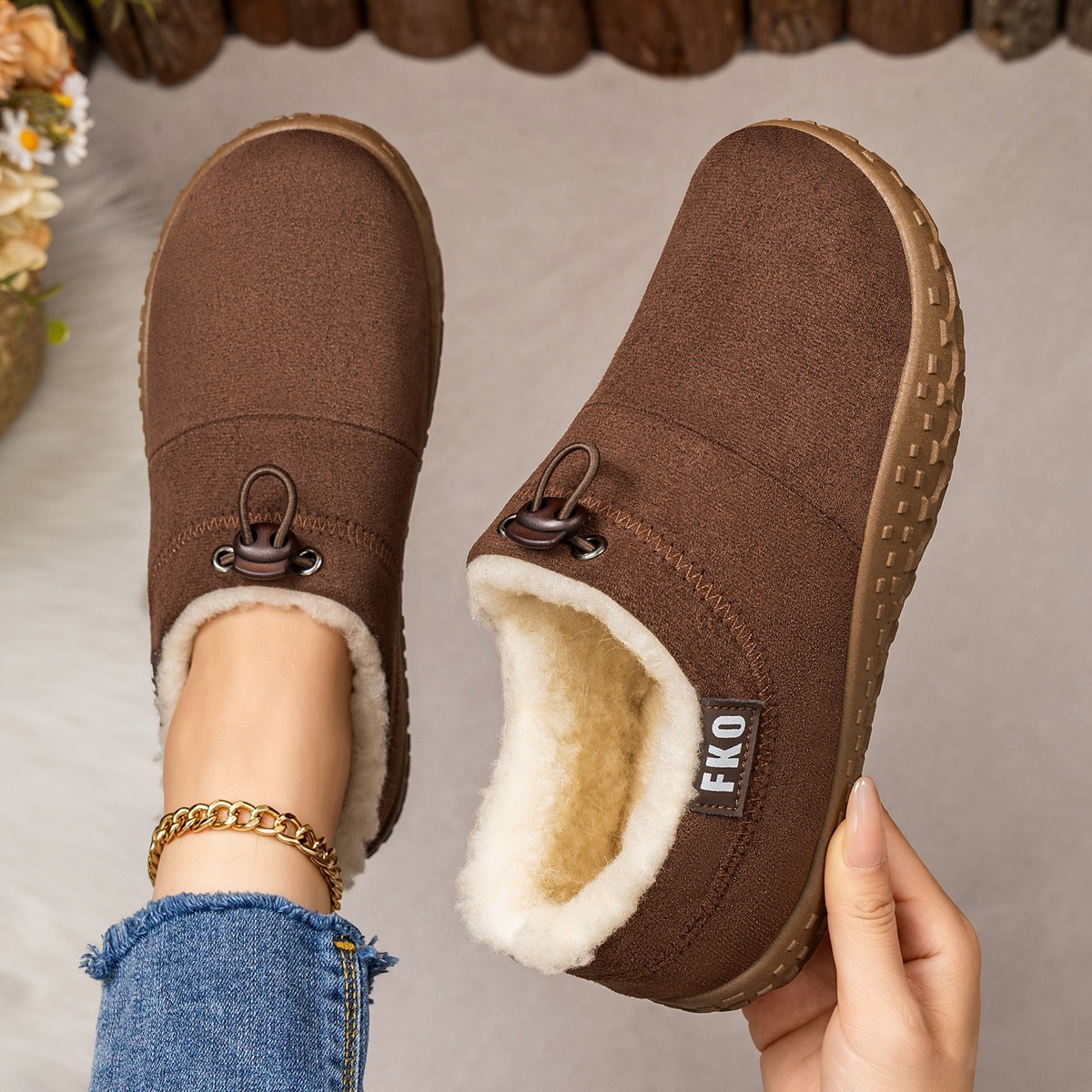 Women’s Warm Plush-Lined Mules – Warm, Comfortable & Non-Slip Winter Shoes
