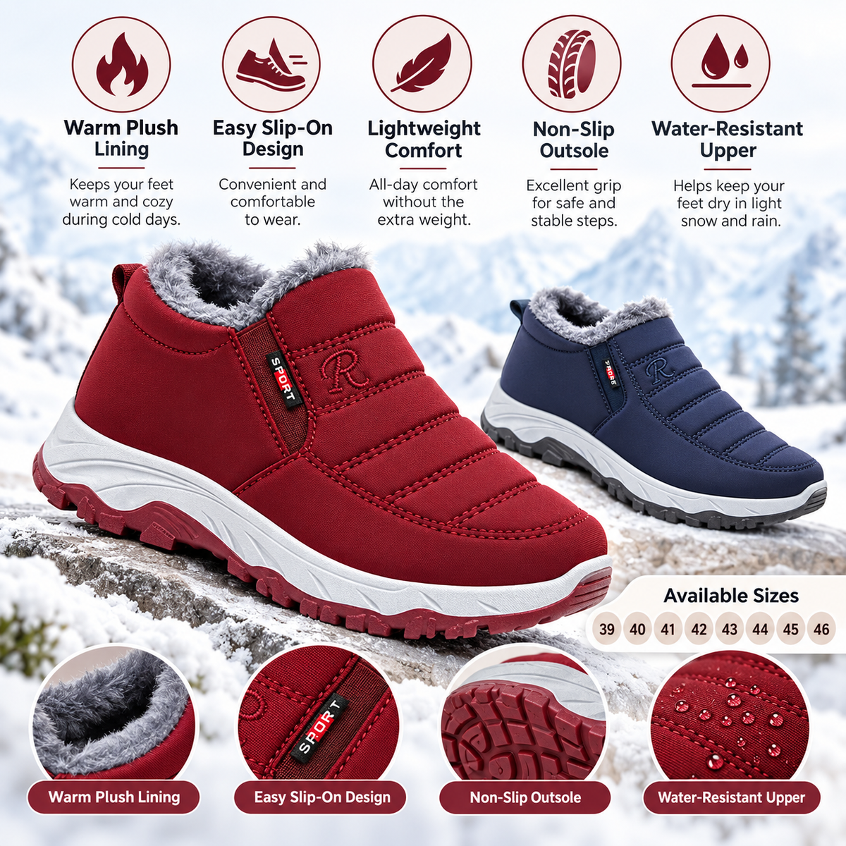 Women’s Warm Plush-Lined Ankle Boots – Waterproof Non-Slip Boots for Winter & Outdoor Wear
