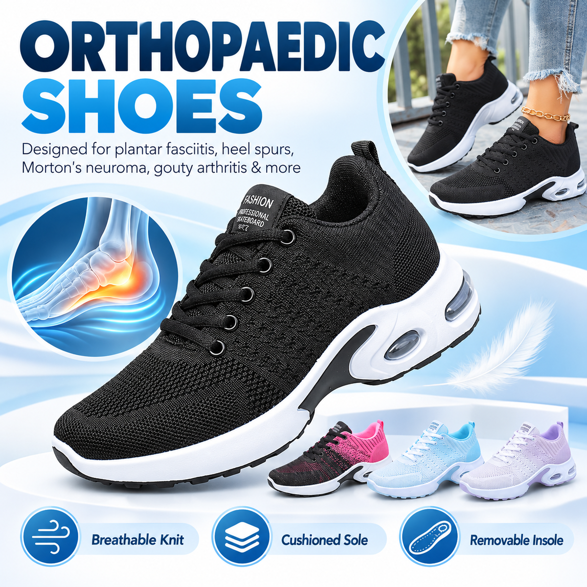 Orthopedic Pain-Relief Walking Shoes – Comfort for Plantar Fasciitis & Heel Pain
