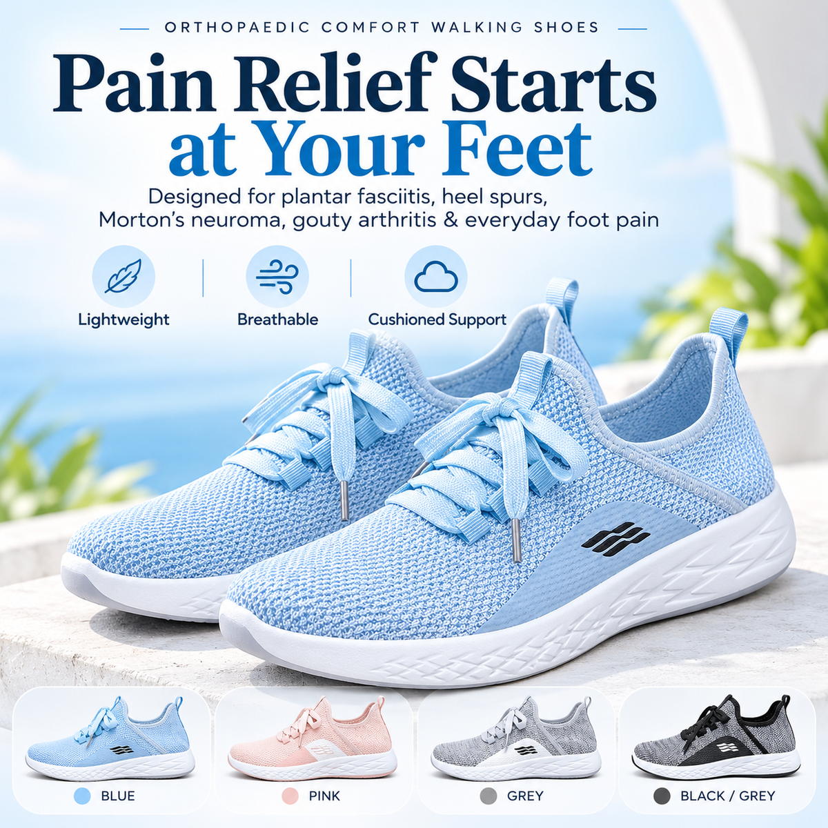 Women's Orthopaedic Comfort Walking Shoes – Cushioned Support for Heel Pain, Sore Feet & All-Day Comfort