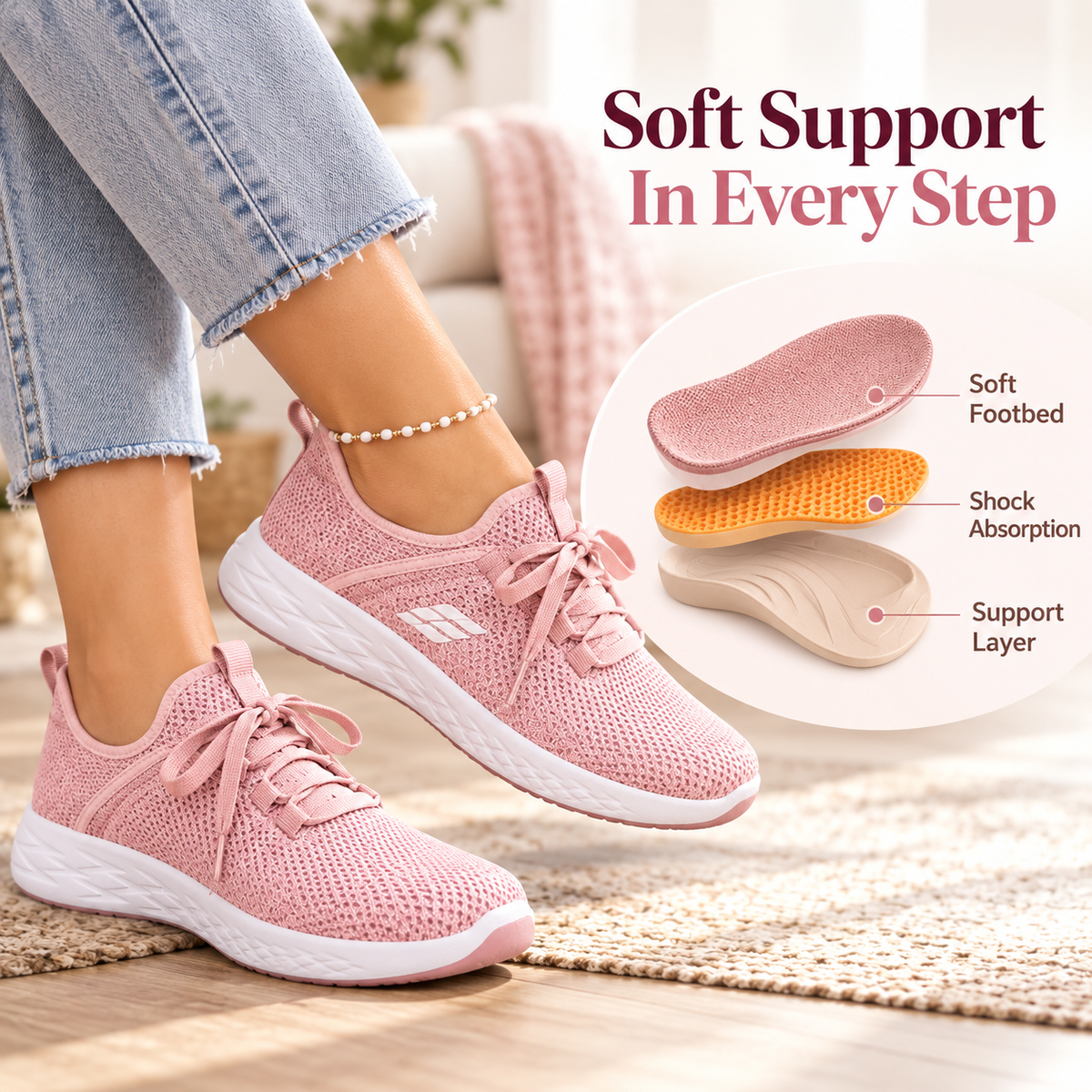 Women's Orthopaedic Comfort Walking Shoes – Cushioned Support for Heel Pain, Sore Feet & All-Day Comfort