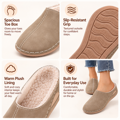 Women's Warm Comfort Winter Mules – Warm Plush Interior with Non-Slip Supportive Sole