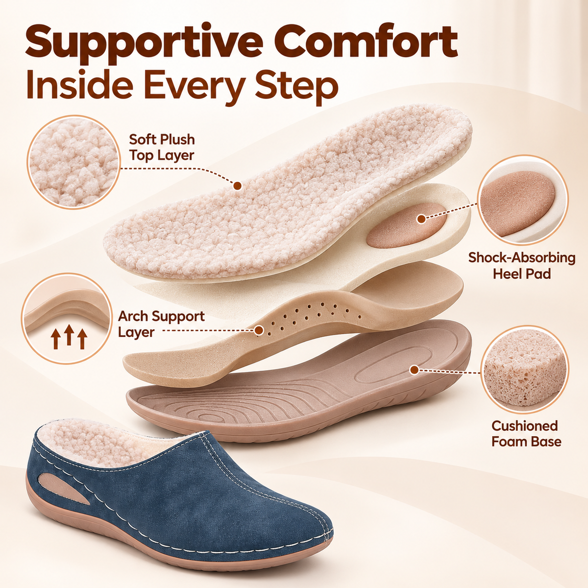 Women's Warm Comfort Winter Mules – Warm Plush Interior with Non-Slip Supportive Sole