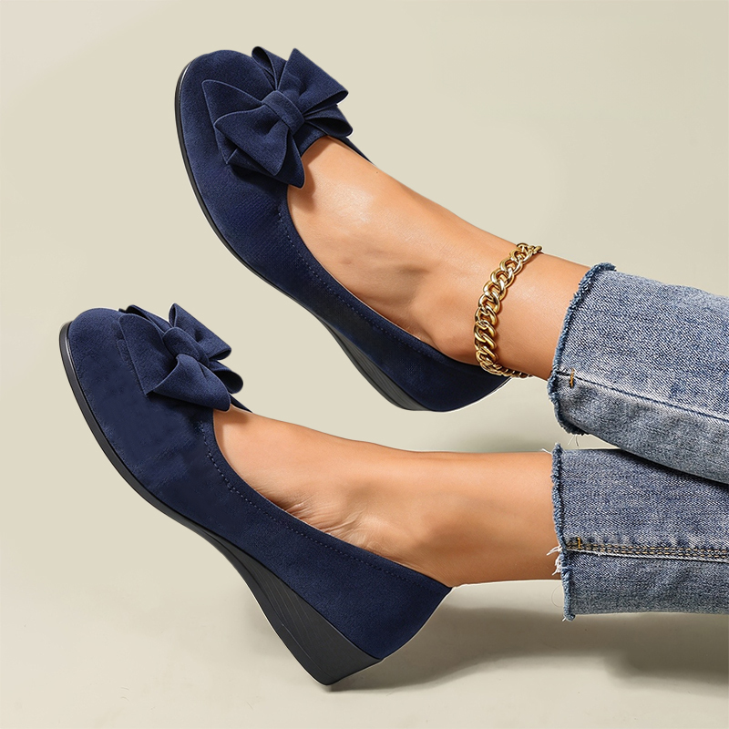 Women’s Mary Jane Shoes – Comfortable Wedge Flats with Bow Detail