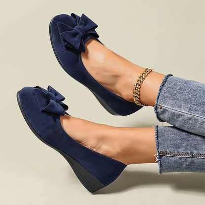 Women’s Mary Jane Shoes – Comfortable Wedge Flats with Bow Detail