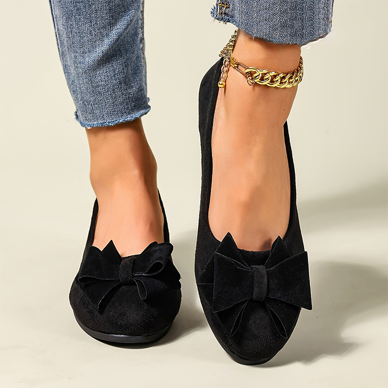 Women’s Mary Jane Shoes – Comfortable Wedge Flats with Bow Detail