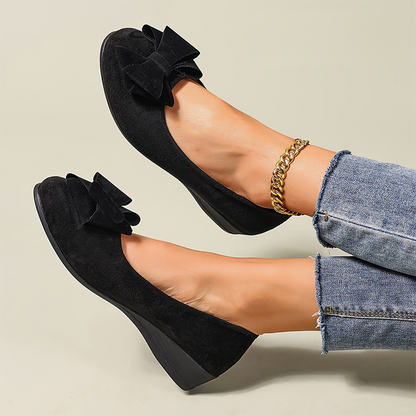 Women’s Mary Jane Shoes – Comfortable Wedge Flats with Bow Detail