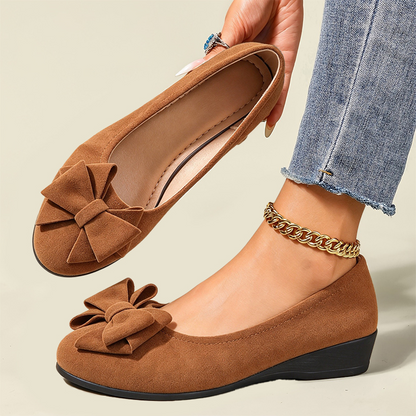 Women’s Mary Jane Shoes – Comfortable Wedge Flats with Bow Detail