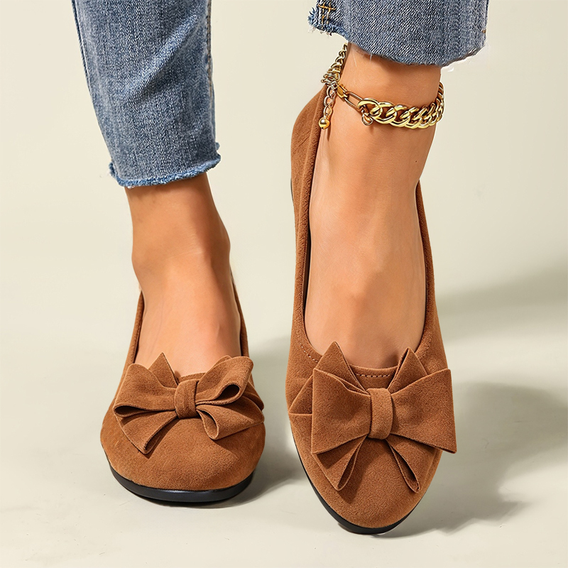 Women’s Mary Jane Shoes – Comfortable Wedge Flats with Bow Detail