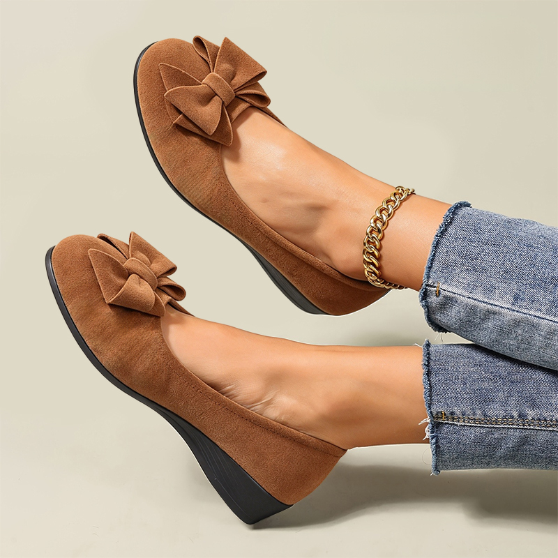 Women’s Mary Jane Shoes – Comfortable Wedge Flats with Bow Detail