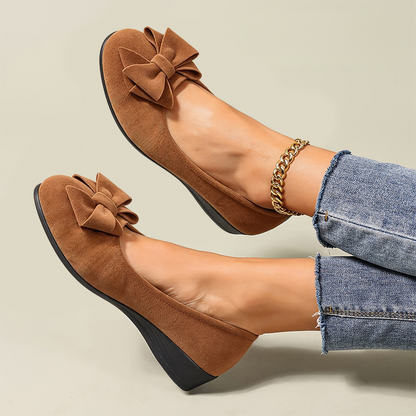 Women’s Mary Jane Shoes – Comfortable Wedge Flats with Bow Detail