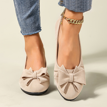 Women’s Mary Jane Shoes – Comfortable Wedge Flats with Bow Detail