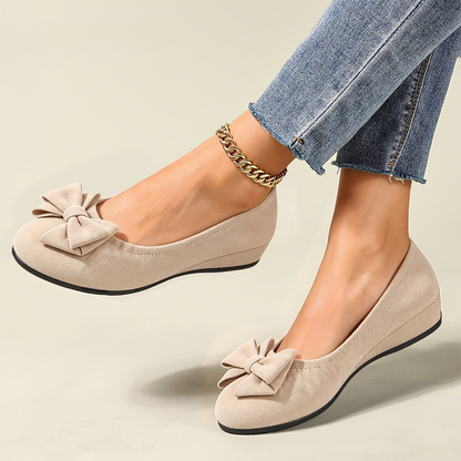 Women’s Mary Jane Shoes – Comfortable Wedge Flats with Bow Detail