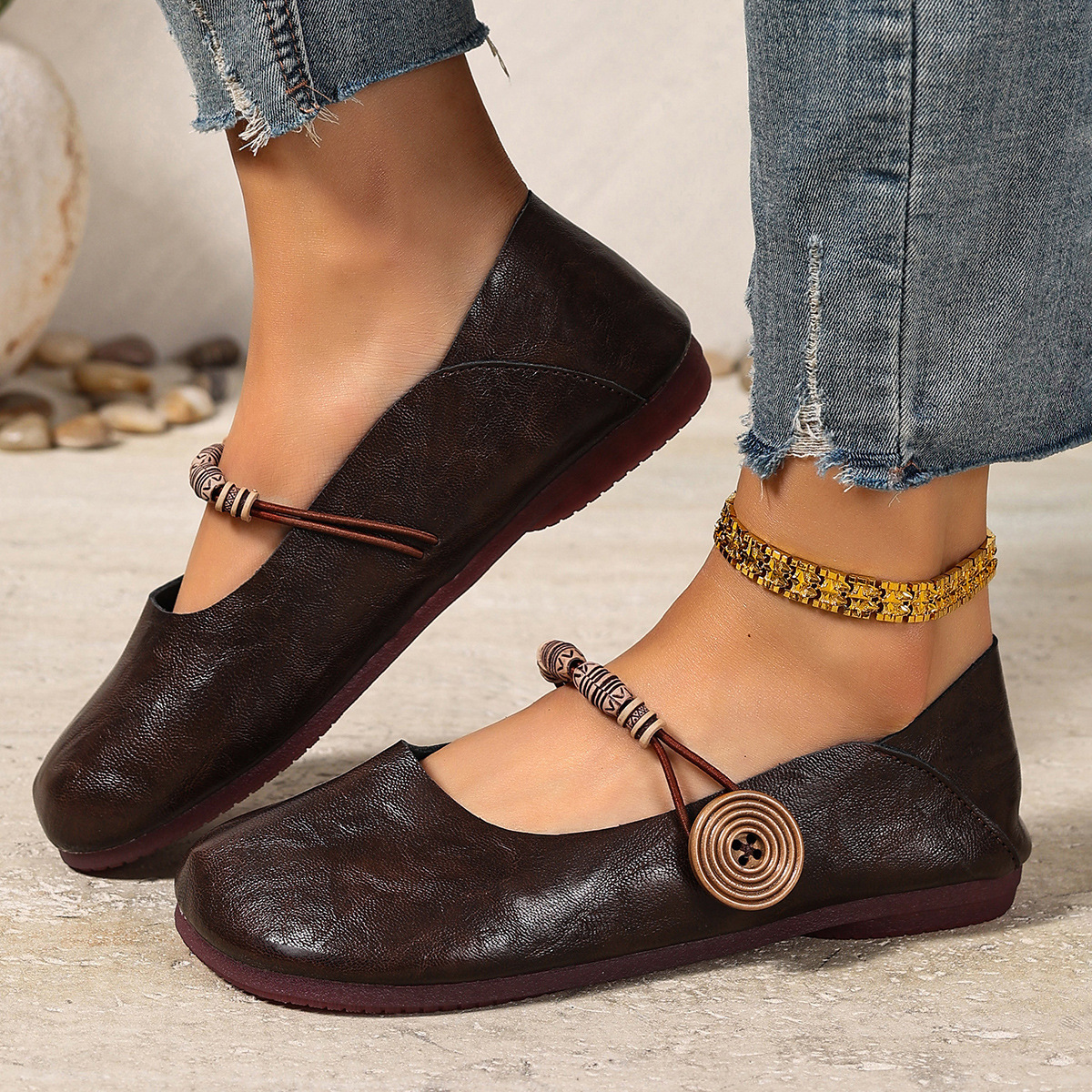 Women’s Bohemian Beaded Mary Jane Flats – Vintage-Inspired Soft Sole Comfort Shoes