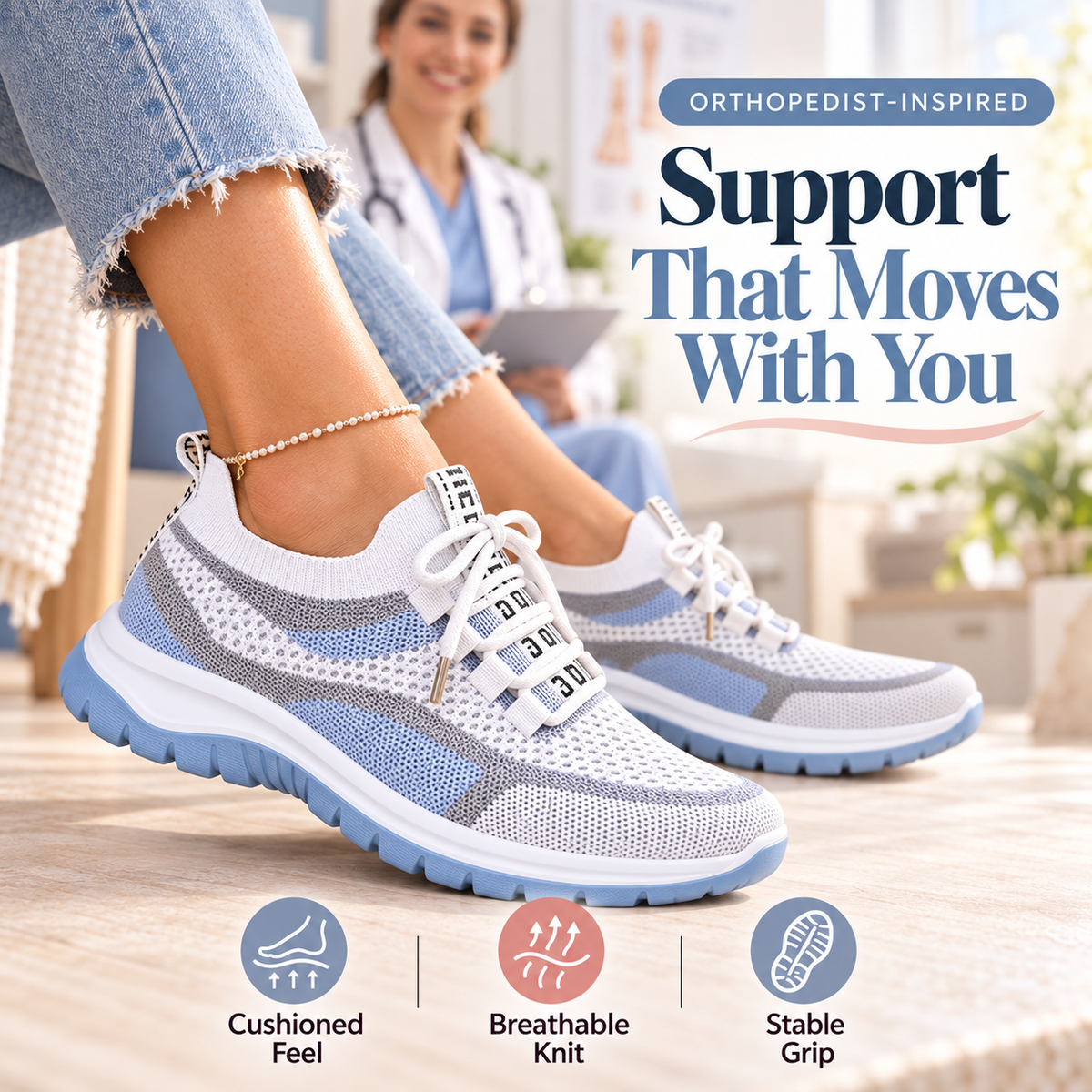Women’s Orthopedic Support Sneakers – Breathable, Lightweight Casual Sport Shoes
