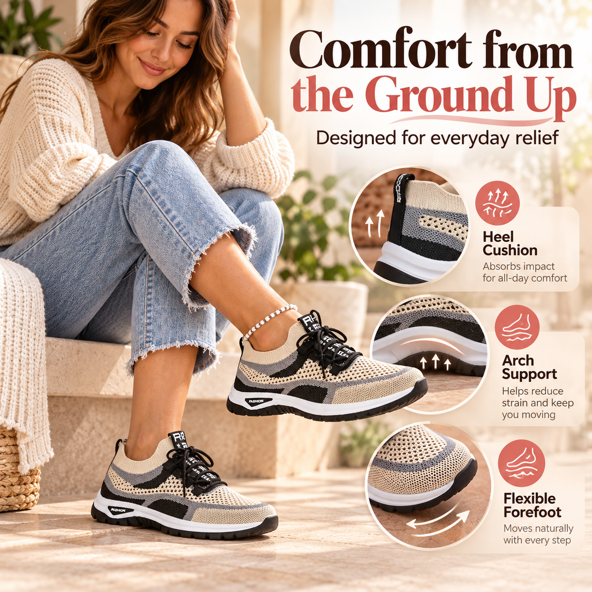 Women’s Orthopedic Support Sneakers – Breathable, Lightweight Casual Sport Shoes