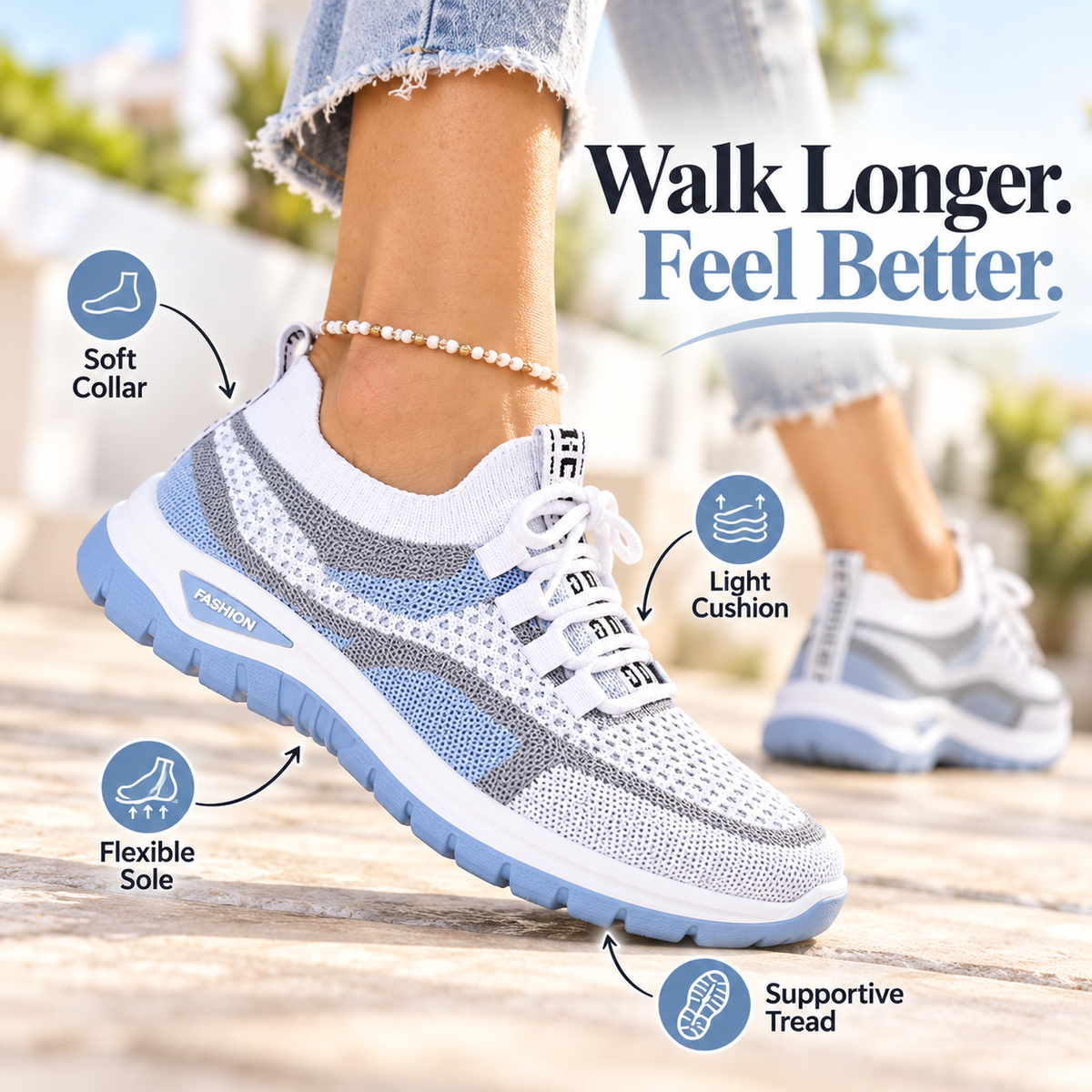 Women’s Orthopedic Support Sneakers – Breathable, Lightweight Casual Sport Shoes