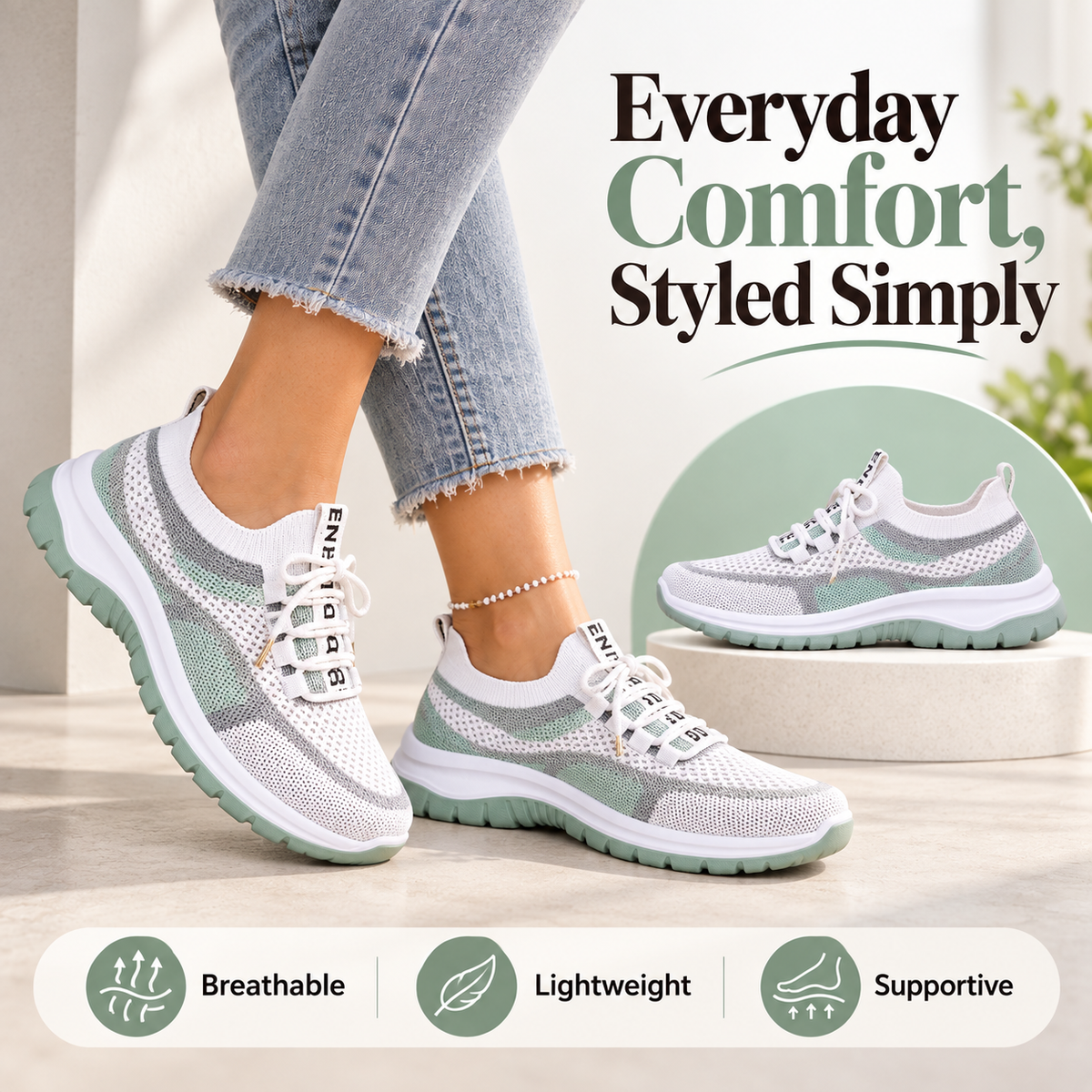 Women’s Orthopedic Support Sneakers – Breathable, Lightweight Casual Sport Shoes