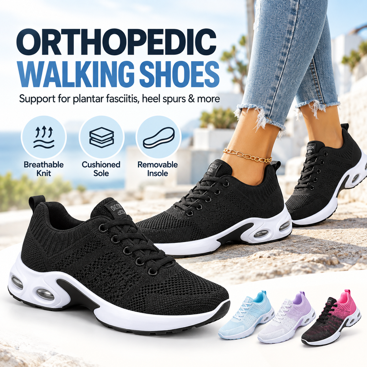Orthopedic Pain-Relief Walking Shoes – Comfort for Plantar Fasciitis & Heel Pain
