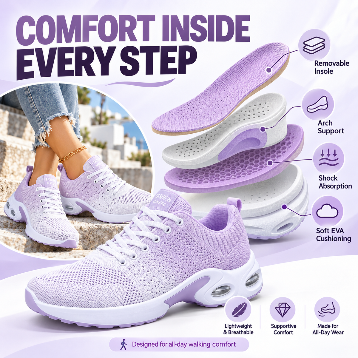 Orthopedic Pain-Relief Walking Shoes – Comfort for Plantar Fasciitis & Heel Pain