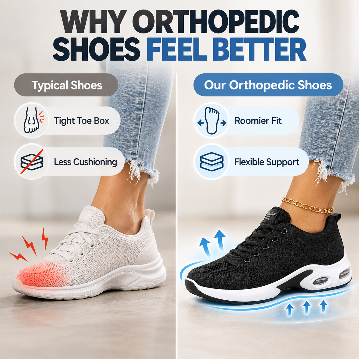 Orthopedic Pain-Relief Walking Shoes – Comfort for Plantar Fasciitis & Heel Pain