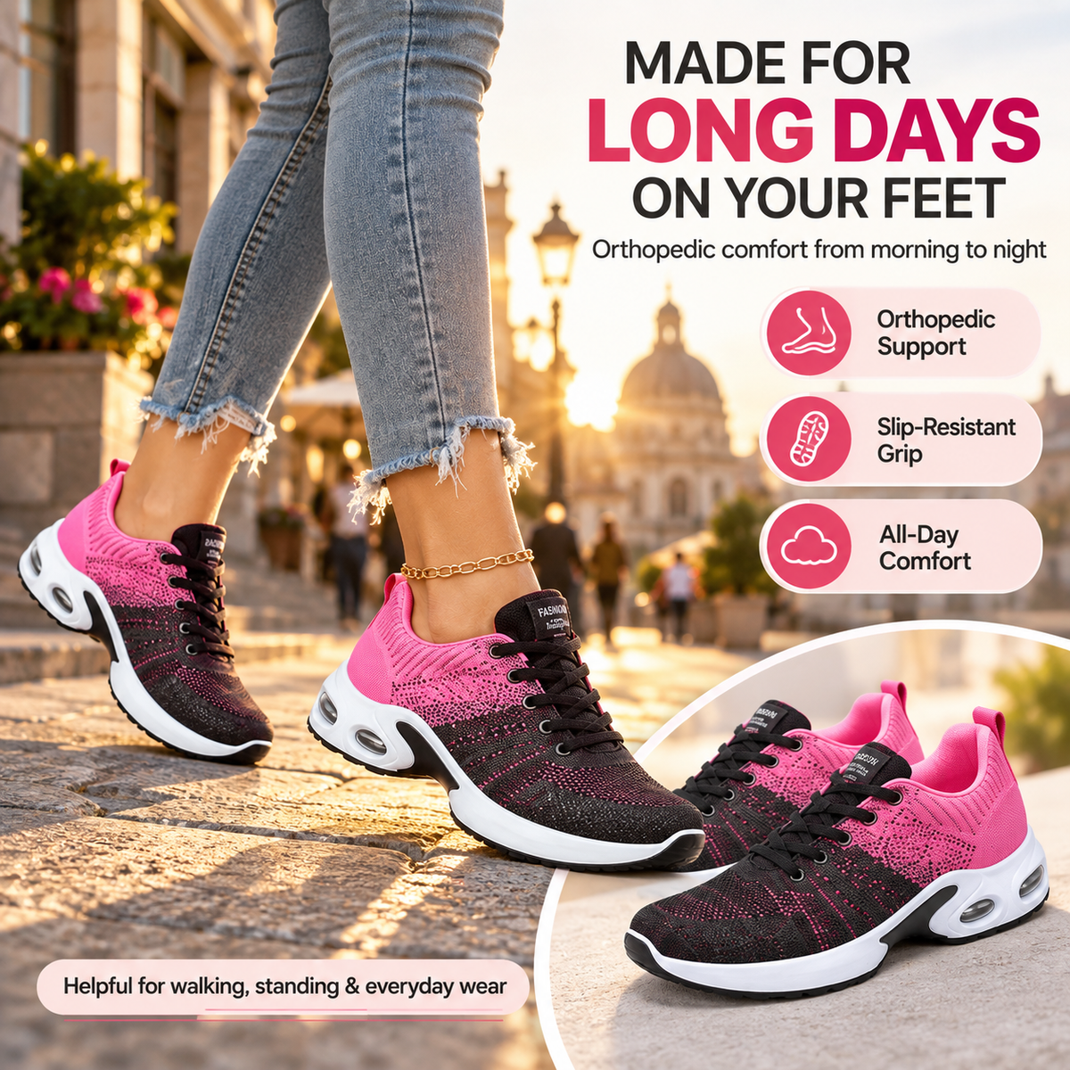 Orthopedic Pain-Relief Walking Shoes – Comfort for Plantar Fasciitis & Heel Pain